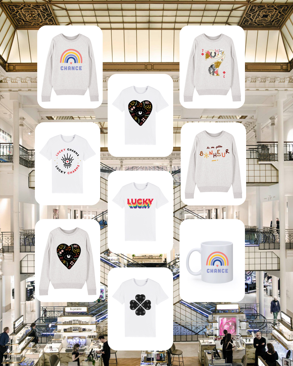 collection exclusive pour LeBonMarché à Paris. création de tshirts, sweats et mugs imprimés.