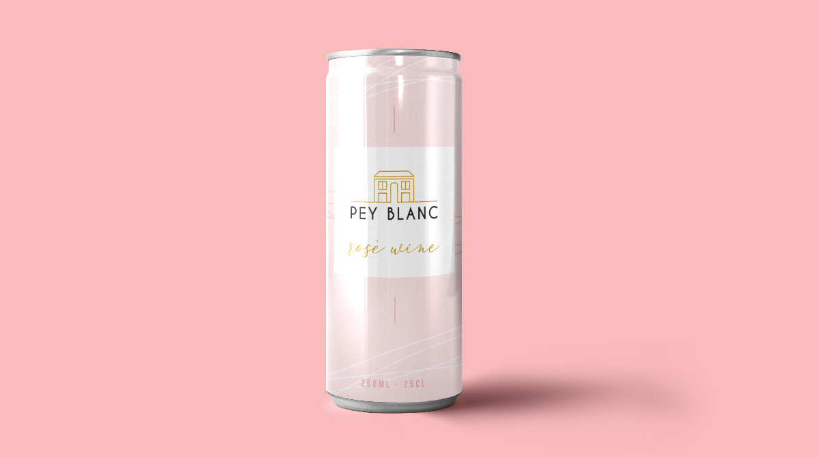packaging d'une cannette de vin rosé pour Pey Blanc Aix en Provence