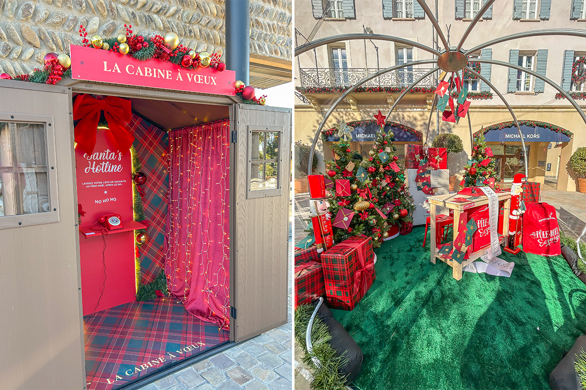 scénographie noël pour le village de marque Mc Artur Glen