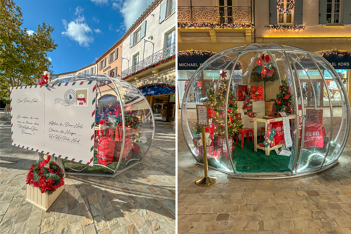 scénographie noël pour le village de marque Mc Artur Glen