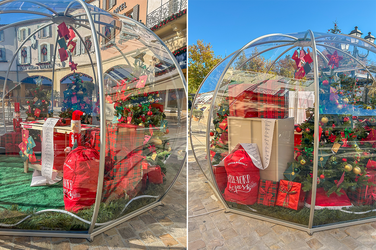 scénographie noël pour le village de marque Mc Artur Glen