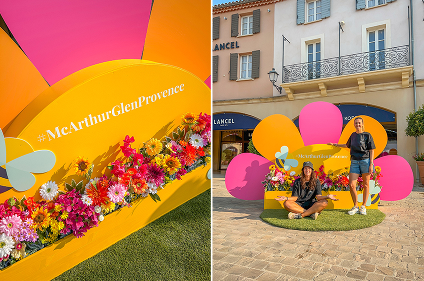 photocall pour un décor été au village de marque Mc Arthur Glen Fleur géante studio way